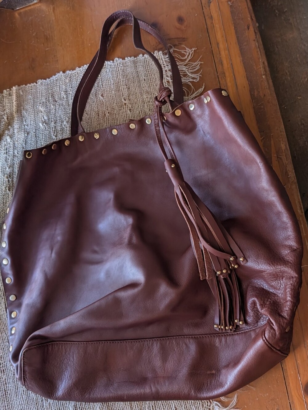 LAGGO • REMY BRITISH LEATHER STUDDED TASSEL TOTE